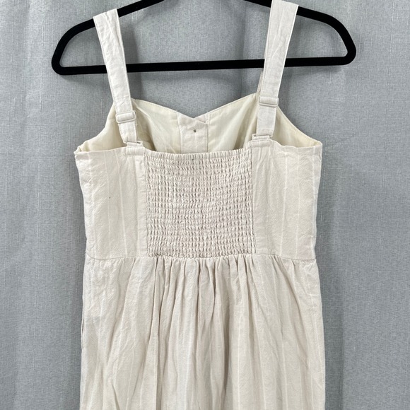 Linen‎ Blend Button Front Wide Leg Jumpsuit Small Smocked Back Strappy Cream - Picture 5 of 10